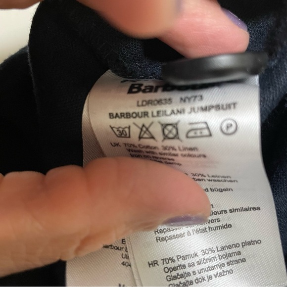 Barbour Navy leilani linen blend square neck puff sleeve Jumpsuit 14 - Picture 15 of 15